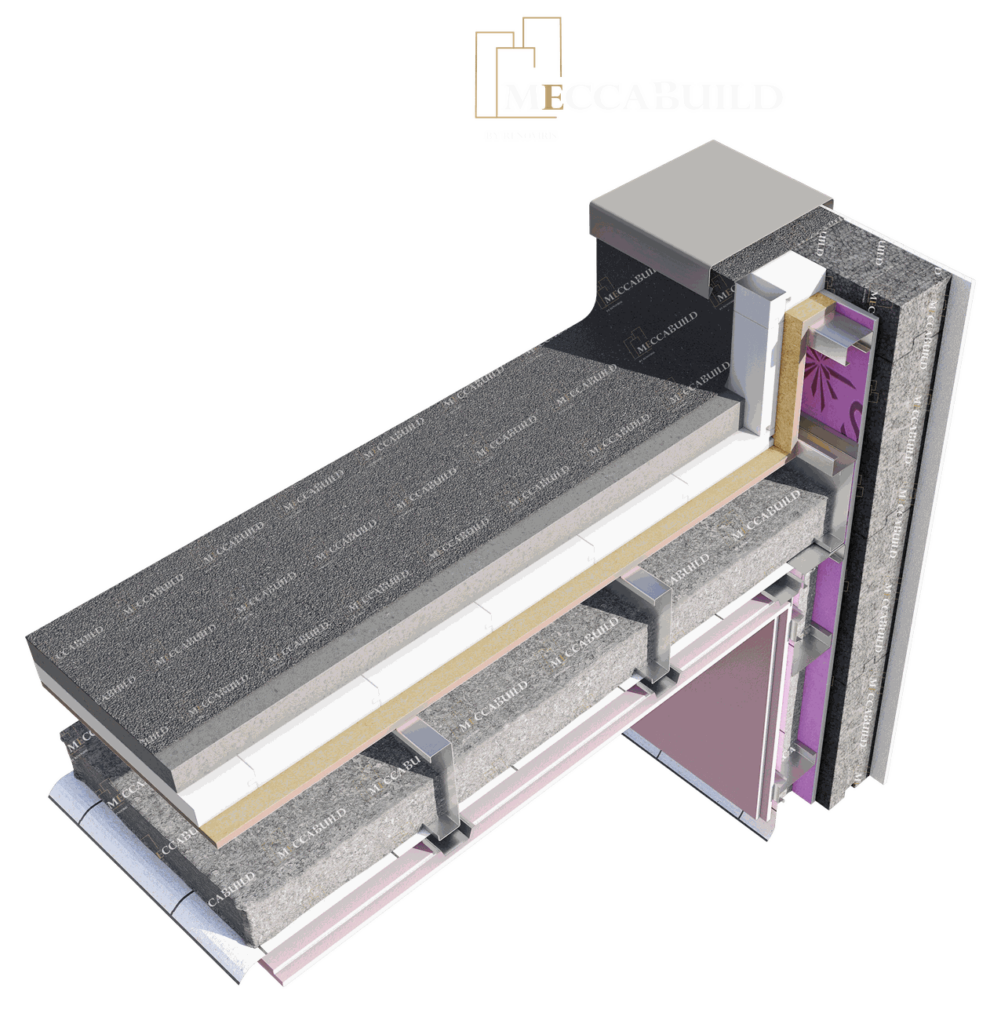 Détail plans technique raccord façade et toitture